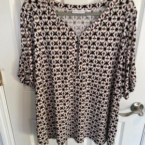 Susan Graver Printed Liquid Knit Short Sleeve Half Zip Top